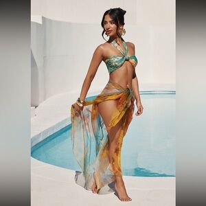 Mina Bandeau Halter Chiffon Sarong 3 piece Bikini Set - Yellow/combo